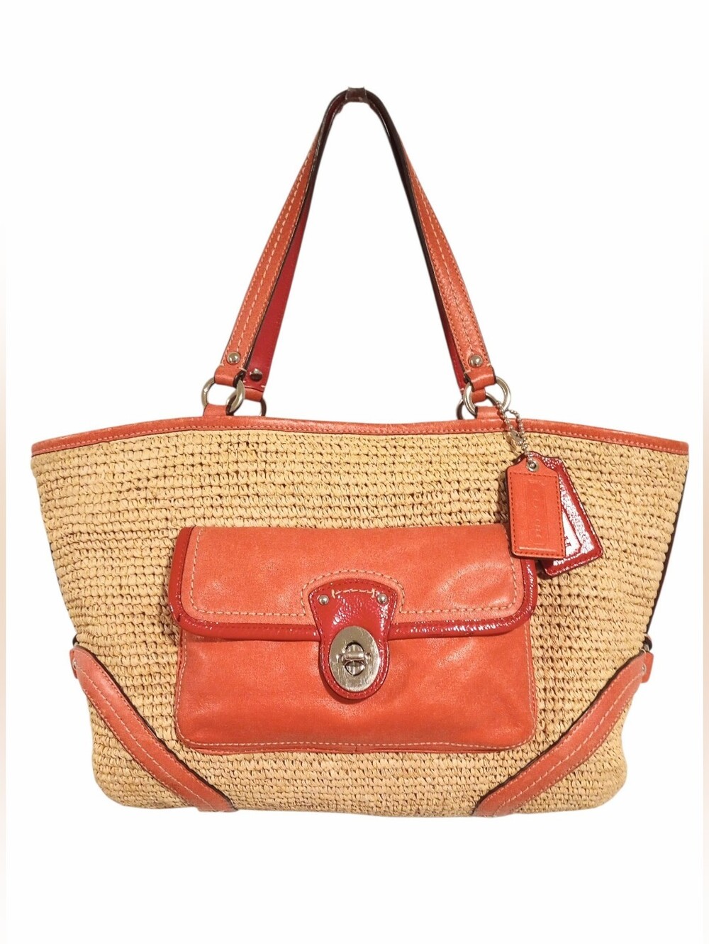 Coach Summer Woven Straw Pocket Tote (Style 22904)